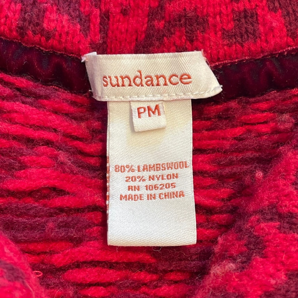 Sundance Lambswool Fair Isle Longline Cardigan Sweater Red Petite Medium PM - Picture 3 of 7
